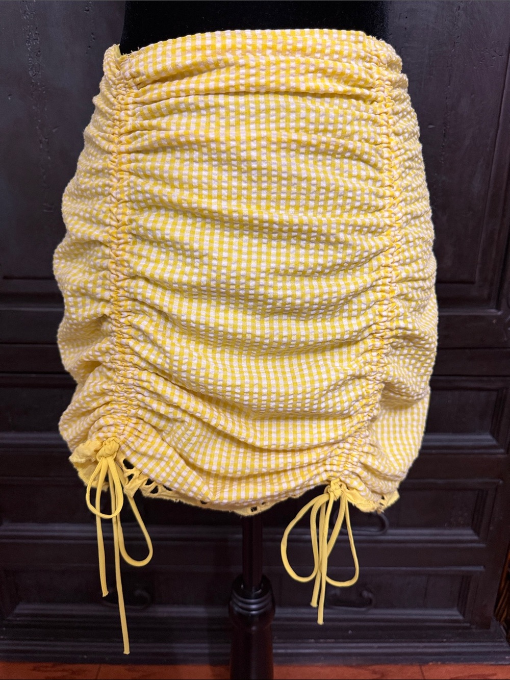 For Love Bell Lemons Picnic eyelet set gingham crop top puff sleeves w/ skirt -M - Picture 5 of 12
